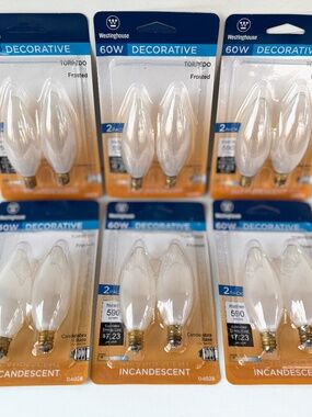 Westinghouse 60W Frosted Candelabra Bulbs / Blunt Tip / Set of 12 Bulbs - New